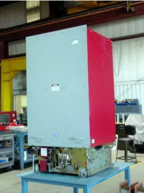 Circuit Breaker - Air Type - Coastal Power Systems Industrial air frame circuit breaker in an electrical equipment workshop.