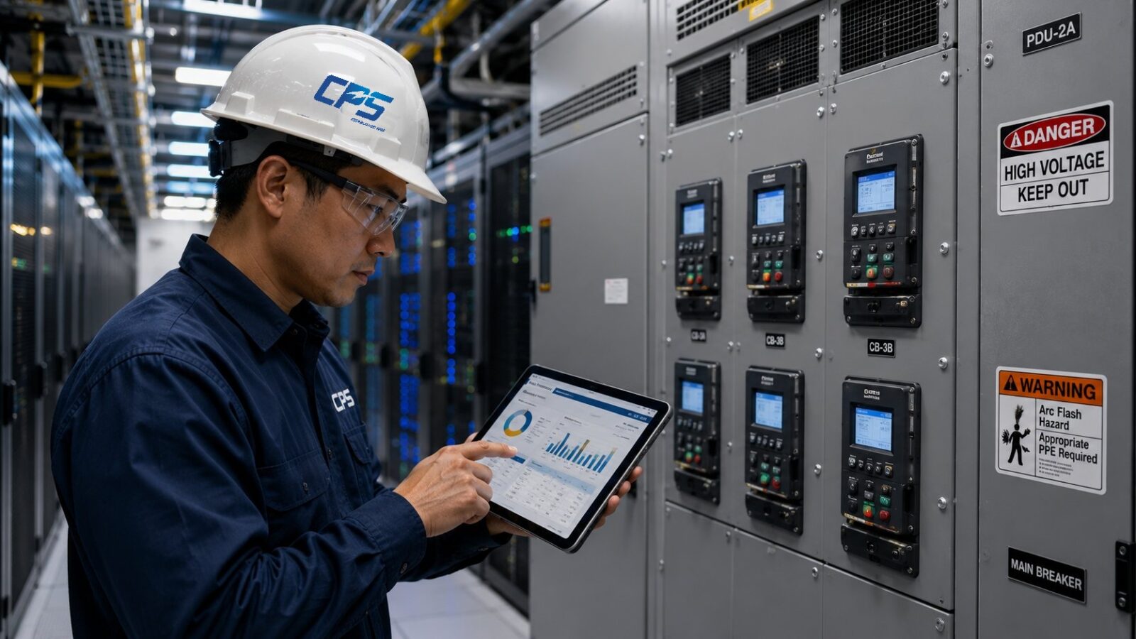 Electrical Asset Management | Coastal Power Systems - Coastal Power Systems Electrical engineer at Coastal Power Systems performing electrical asset management services at a data center.
