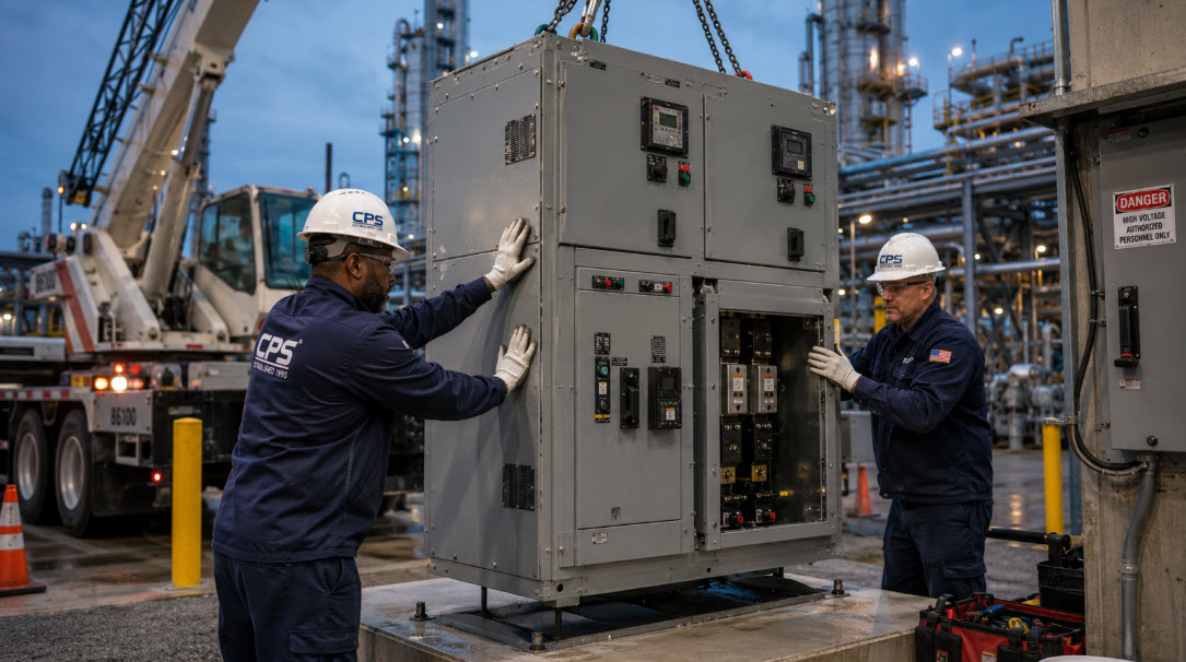 Emergency Switchgear Replacement | Coastal Power Systems - Coastal Power Systems Technicians performing emergency equipment replacement.