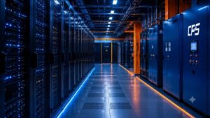 Data Center Industry - Coastal Power Systems Modern data center interior with server racks, critical power distribution equipment, and mission-critical electrical infrastructure supporting continuous operations.