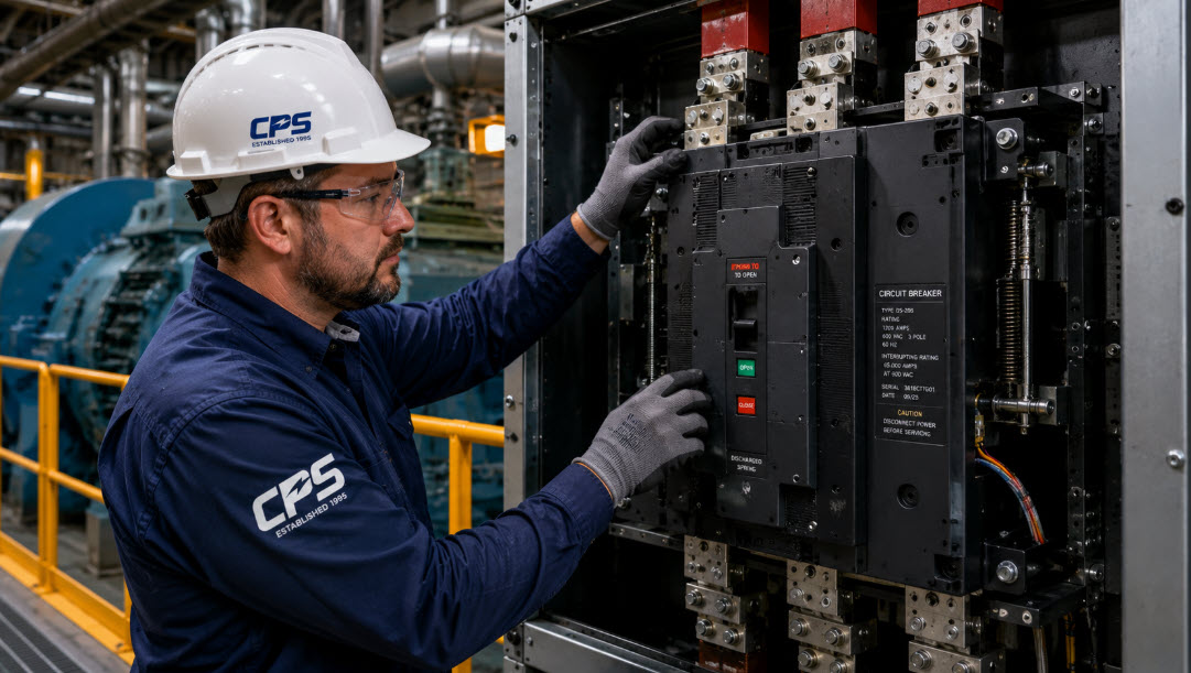 Breaker Retrofit Services | Coastal Power Systems - Coastal Power Systems Technician performing circuit breaker retrofit service.